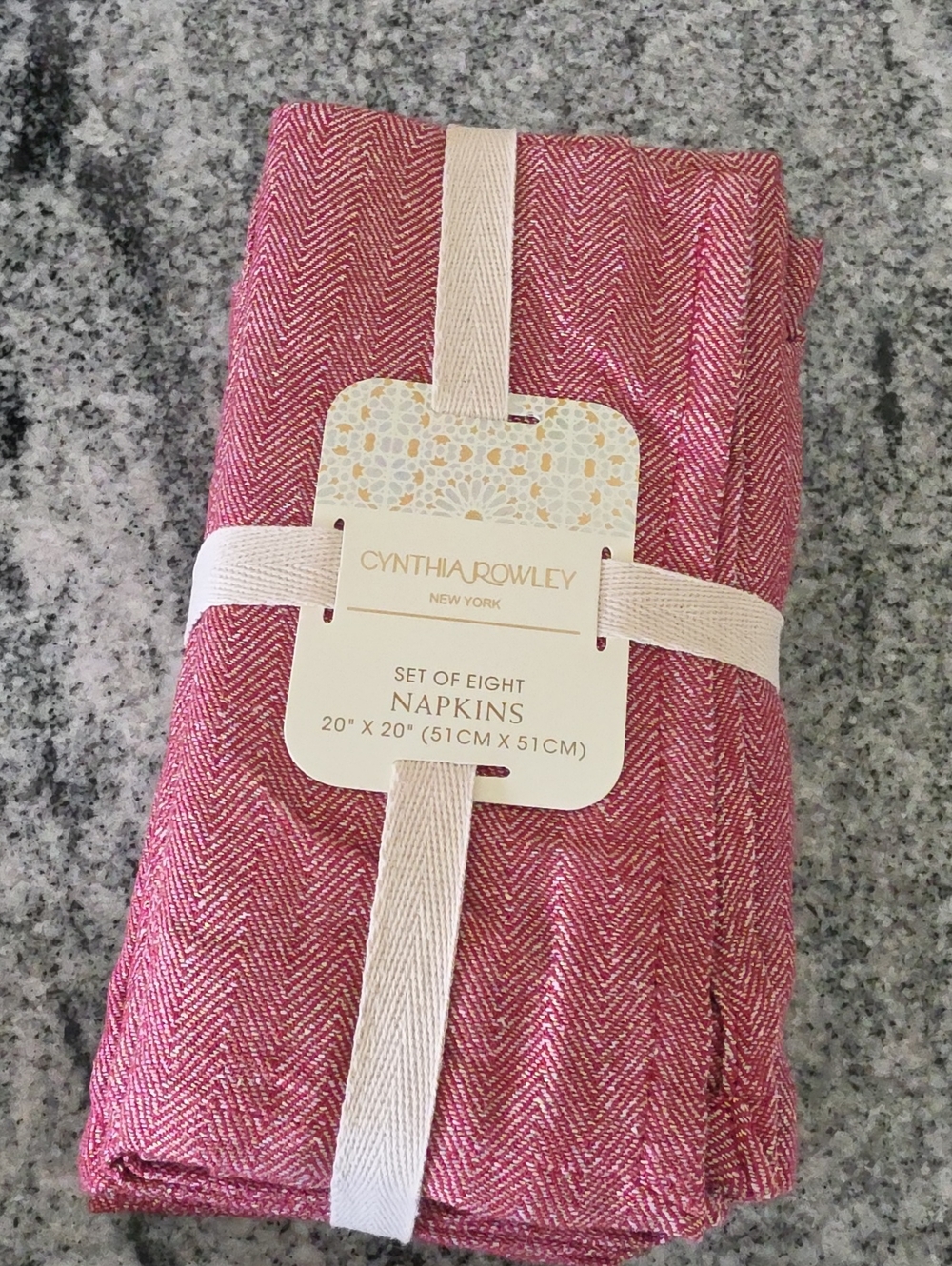 Cynthia Rowley Shimmery Red And Gold Herringbone Cloth Napkins